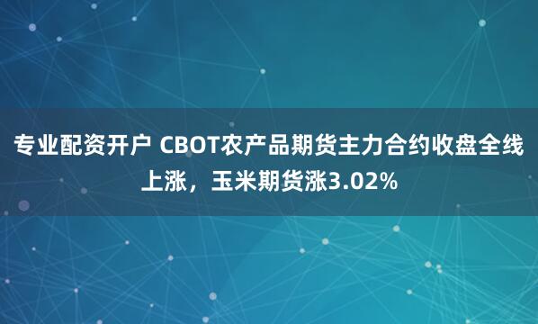 专业配资开户 CBOT农产品期货主力合约收盘全线上涨，玉米期货涨3.02%