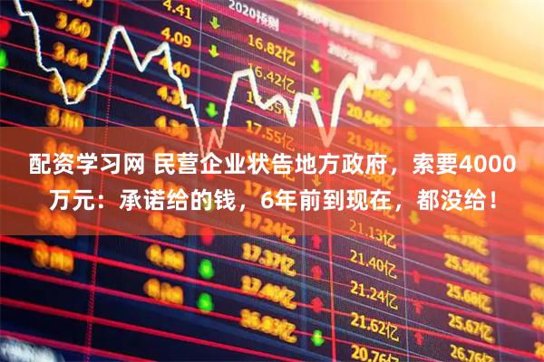 配资学习网 民营企业状告地方政府，索要4000万元：承诺给的钱，6年前到现在，都没给！